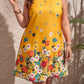 Robe à manches courtes et imprimé végétal pour femme, jupe patchwork à contraste de couleurs