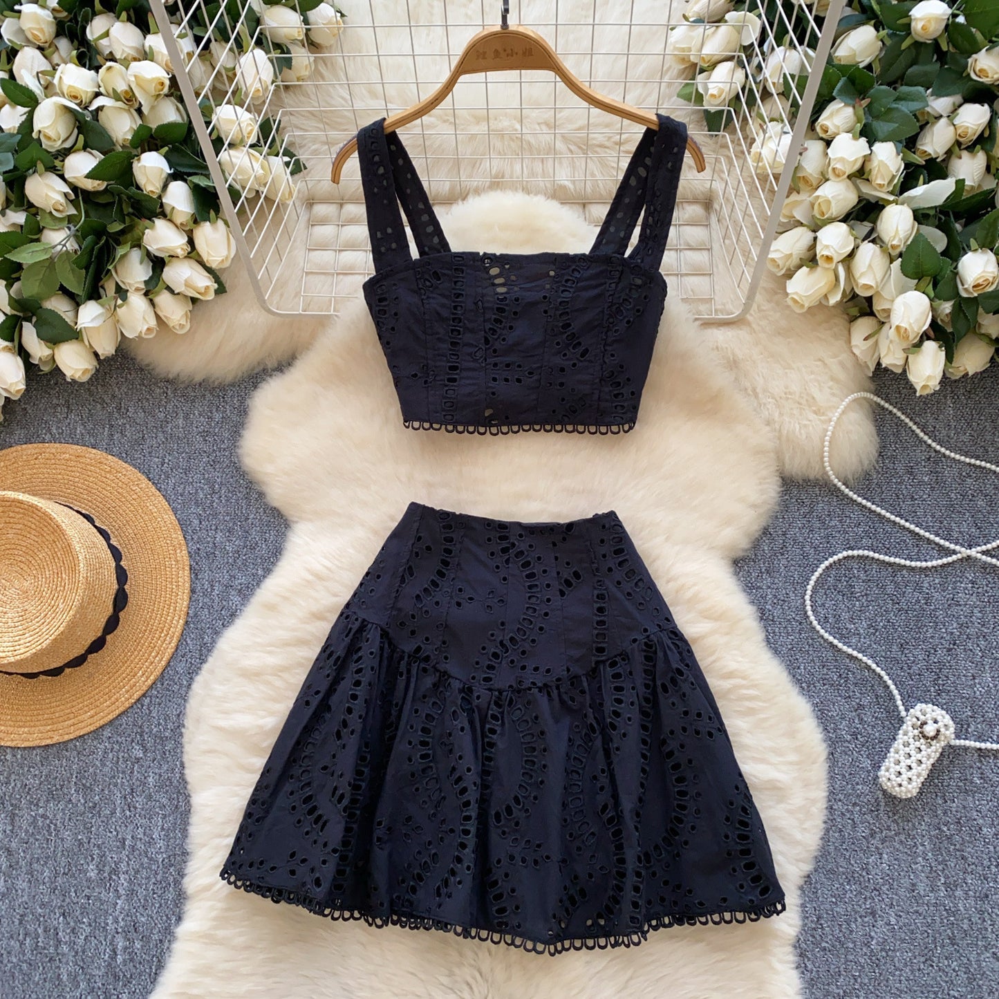 Girls Hollow Embroidery Suit