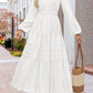 V-neck, Waist-cinched, Layered Puffed-sleeve Dress Fashionable Ruffled Maxi Skirt