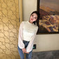 Round Neck Lantern Sleeve Chiffon Patchwork Sweater