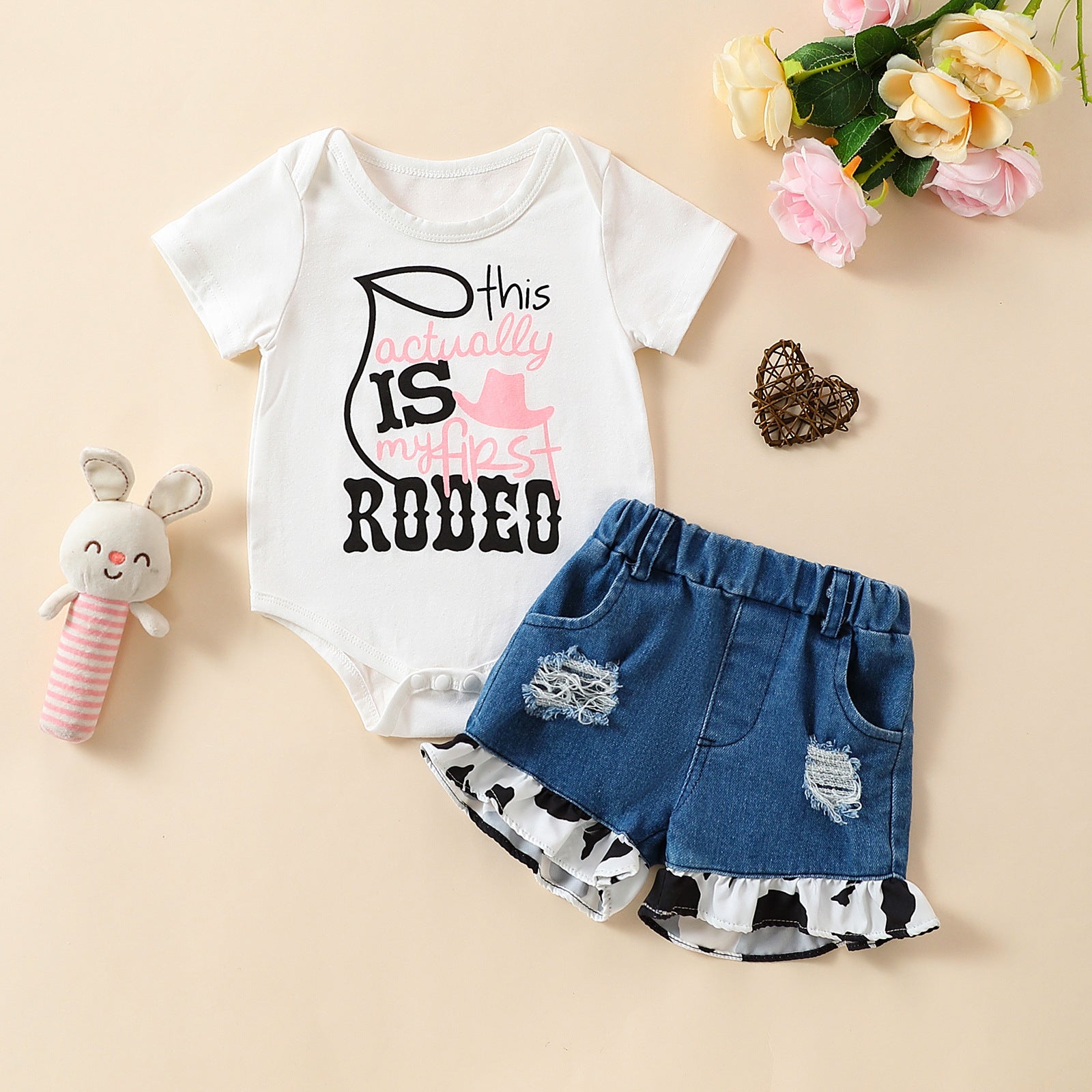 Ensemble deux pièces décontracté d'été pour fille, short en jean à manches courtes et pantalon en denim du Kazakhstan