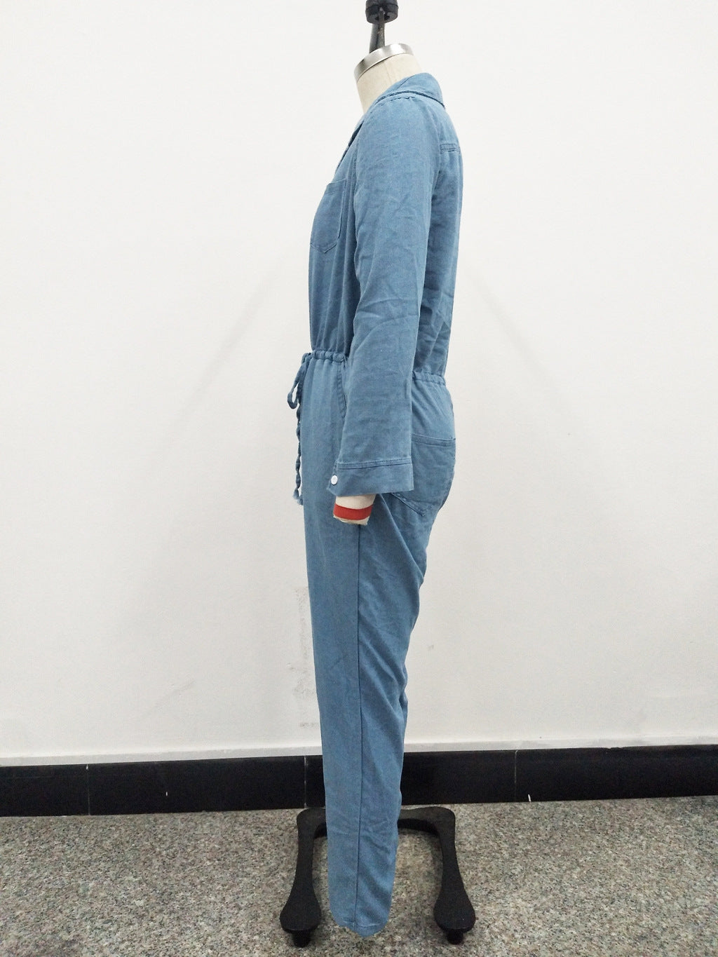 Combinaison slim décontractée en jean à lacets pour femme
