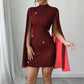 Womens Sequin-embellished Shawl-sleeve Dress With Long Sleeves