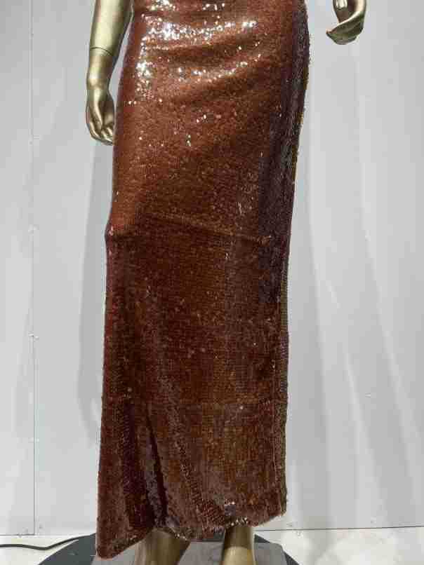 Robe à bretelles marron à paillettes pour banquet dans la rue principale