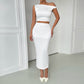 European And American Oblique Shoulder Collar Fashion Solid Color Pleated Sleeveless Sheath Suit