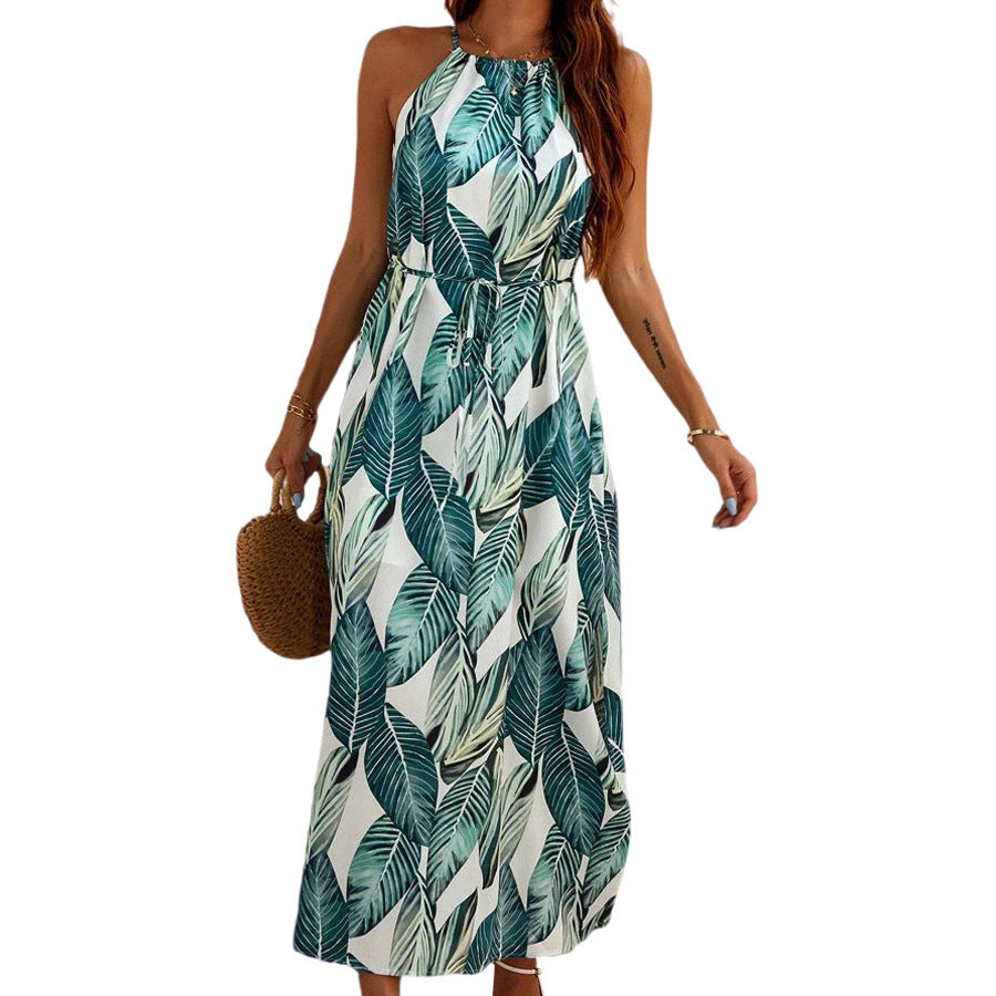 Robe bohème sans manches à col licou, jupe décontractée pour les vacances