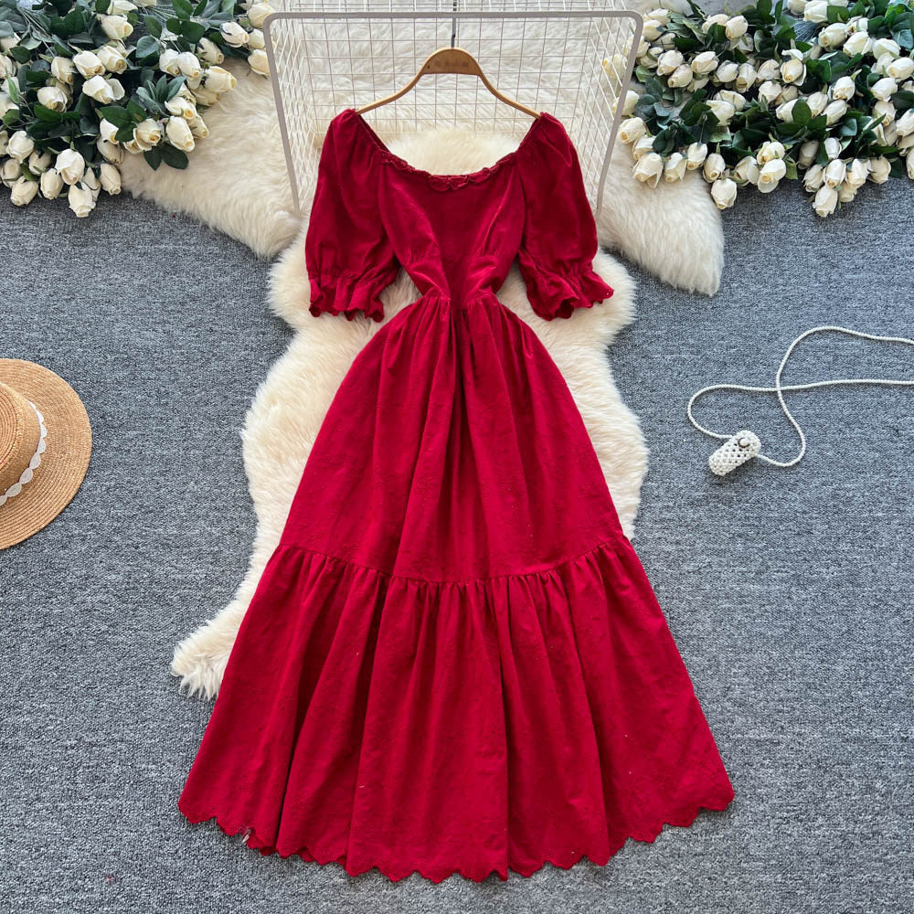 Women's French Retro A-Line Hollow-out Short-Sleeve Dress