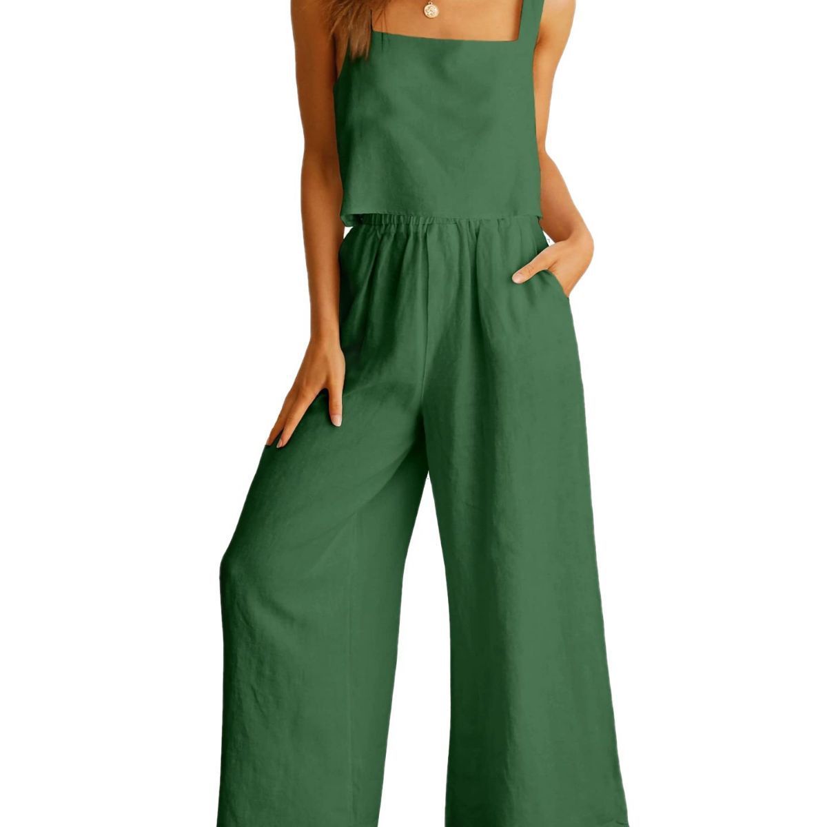 Ensemble décontracté sans manches, caraco, pantalon large