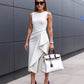 Summer Solid-Color Elegant Waist-Cinching Sleeveless Asymmetrical Dress