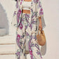 Women's Loose-fit Printed Outfit Cardigan With Fringed Hem And Wide-leg Pants Set