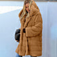 Manteau à capuche ample en peluche de couleur unie en fausse fourrure
