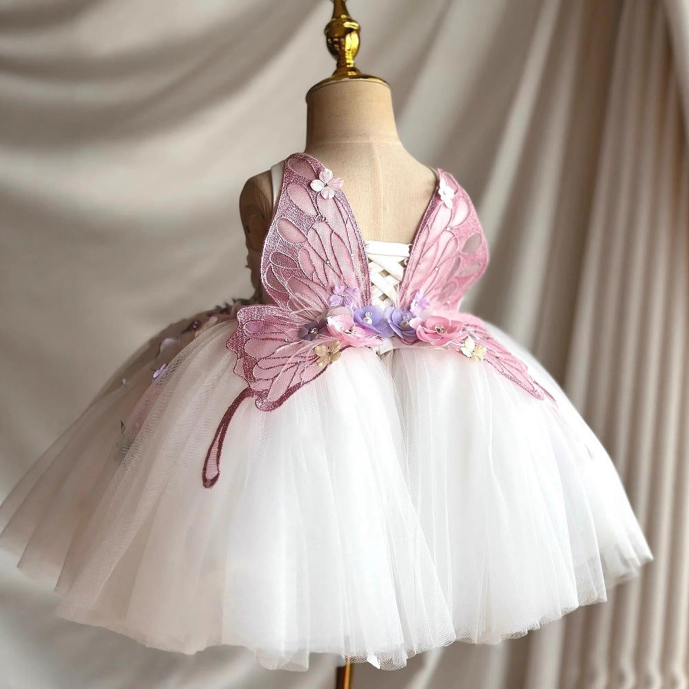White Girl Flower Design Stage Show Performance Costume