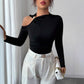 Asymmetric Collar One-side Off-the-shoulder Metal Decorative Slim Top