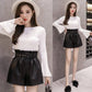 Short en cuir PU taille haute élastique pour femme, automne et hiver