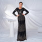 Long Sleeve V-neck Slim-fit Long Sequined Banquet Evening Dress