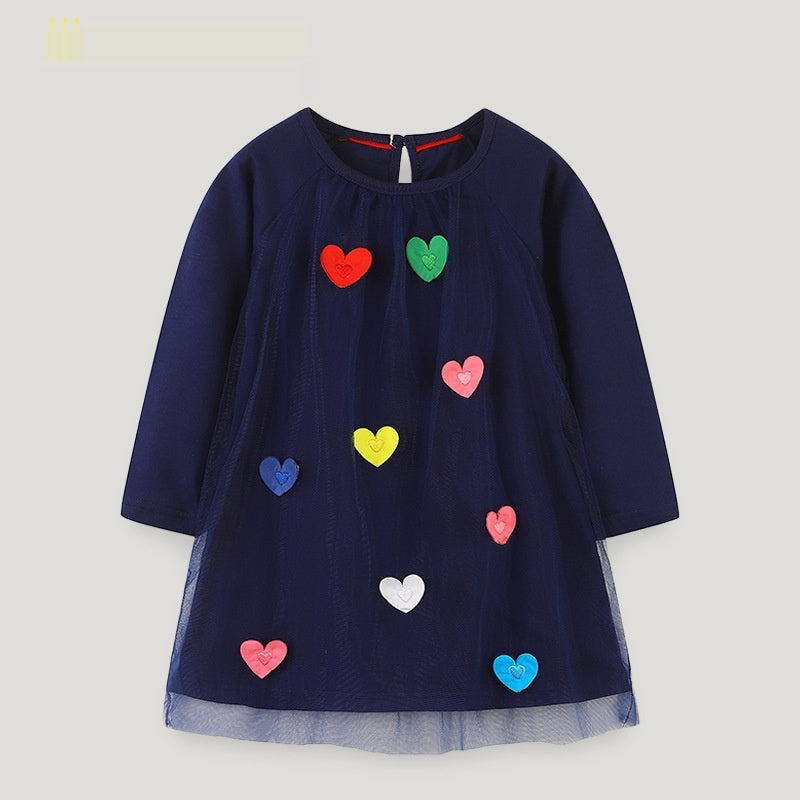 Robe de princesse à manches longues pour enfant, motif cœur délicat