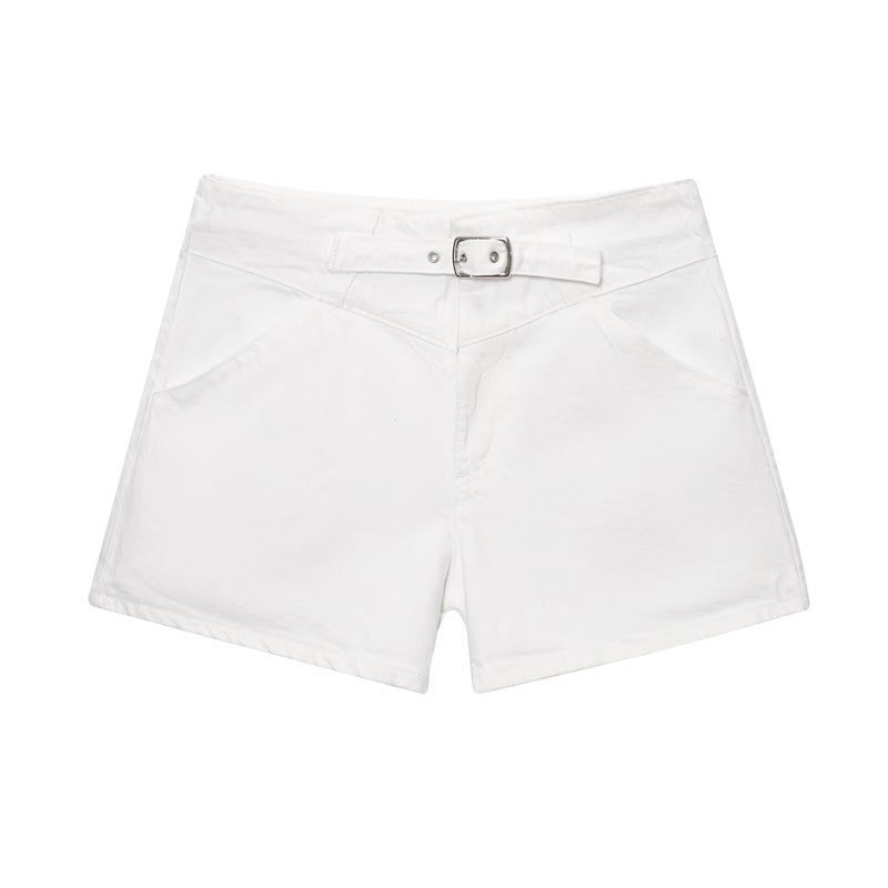Women's Buckle Decoration Denim Casual Vest Shorts