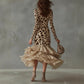 Women's V-neck Digital Print Stone Texture Spliced Mesh Dress