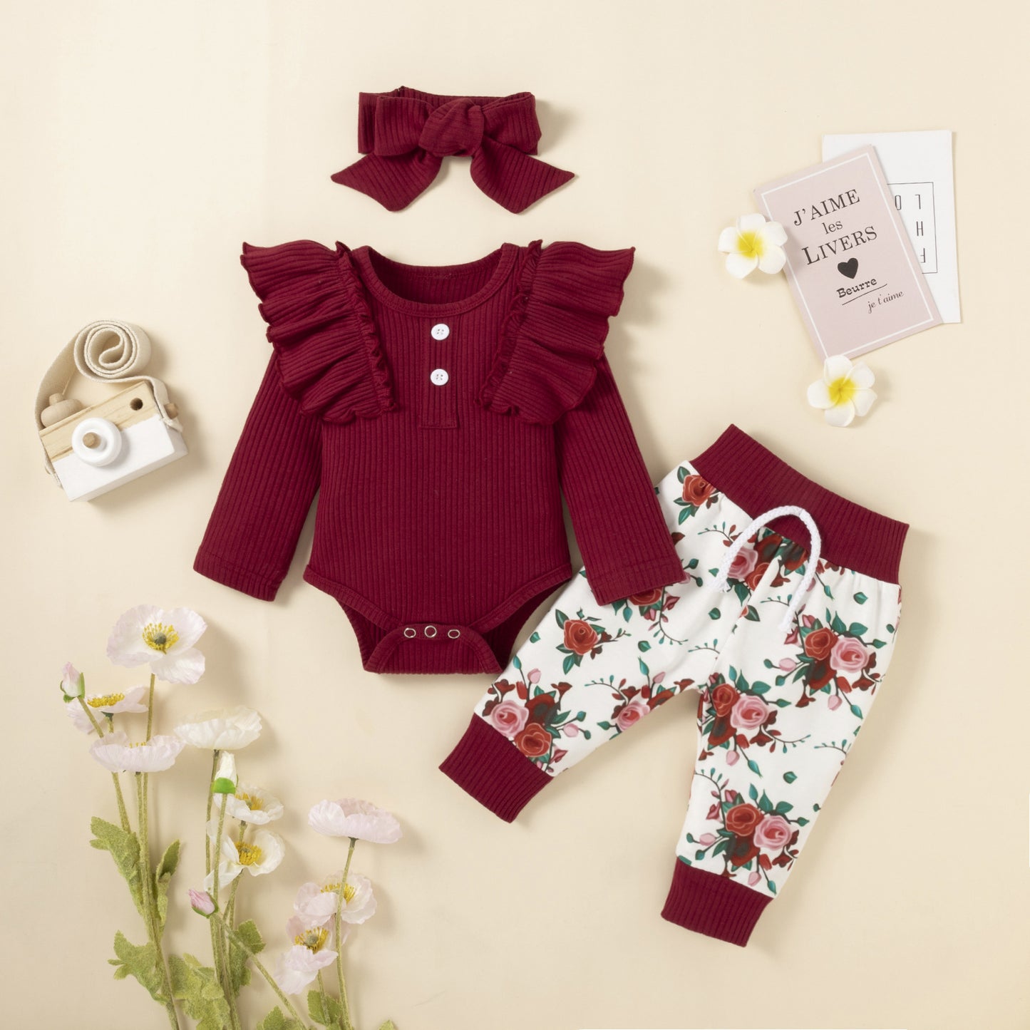 Girls' Fashion Tight Romper With Printed Trousers