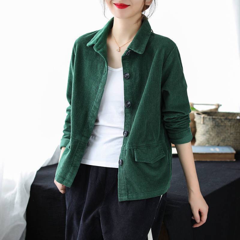 Corduroy Long Sleeve Short Coat Women's Solid Color Casual Corduroy Top