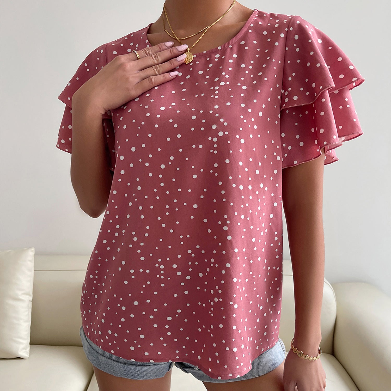 Women's Casual Loose Print Polka Dot Pullover Top