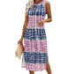 European And American Tie-dye Printed Slit Hemline At Hem Sleeveless Dress