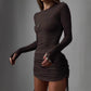 Stylish Womens Dress With A Stand-up Collar And Pleats