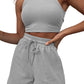 Sleeveless Waffle Suit Solid Color Vest Fashion Casual Shorts