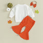 Ensemble pull à manches volantées et pantalon à pattes d'éléphant en coton à rayures enfoncées pour enfants