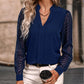 V-neck Long-sleeved Chiffon Shirt Lace Stitching Solid Color Tops Women Clothing