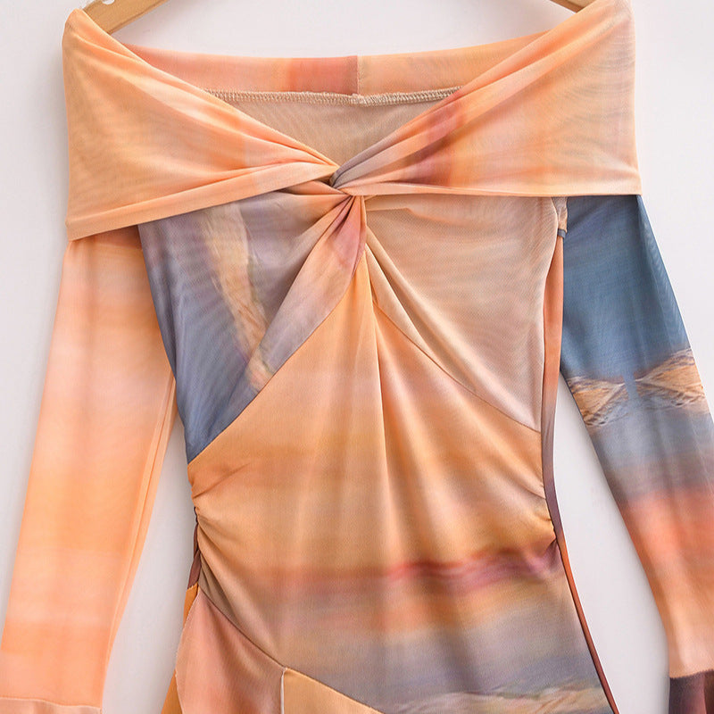 Robe à manches longues irrégulières tie-dye de style européen et américain pour femme