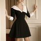 Nouvelle robe slim de luxe légère à col en V et contraste de couleurs noir et blanc