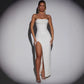 Personality Sequins Pure Color Tube-top Split Dress
