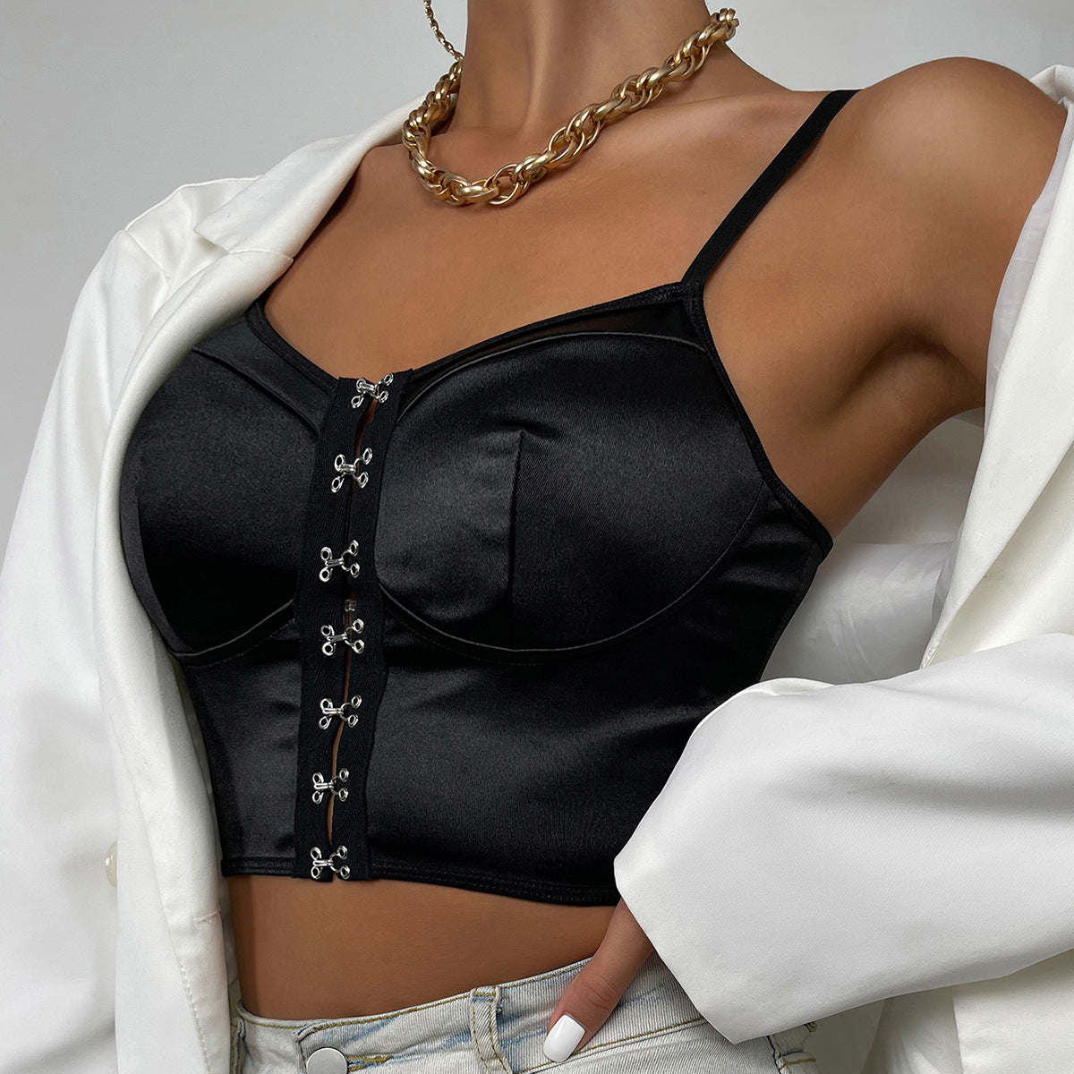 Niche Design Buttoned Satin Premium Wrap Vest