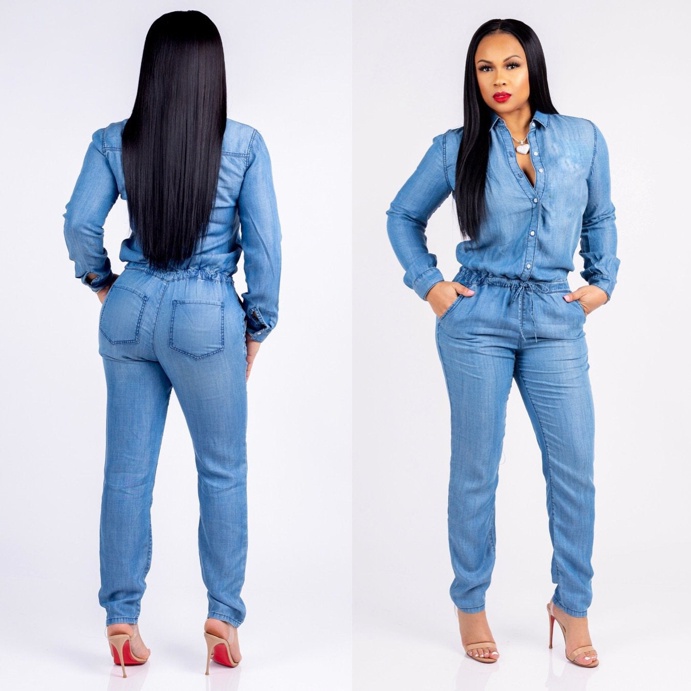 Combinaison slim décontractée en jean à lacets pour femme