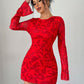 Casual, Versatile Waist-cinching Dress With A Red Floral Print