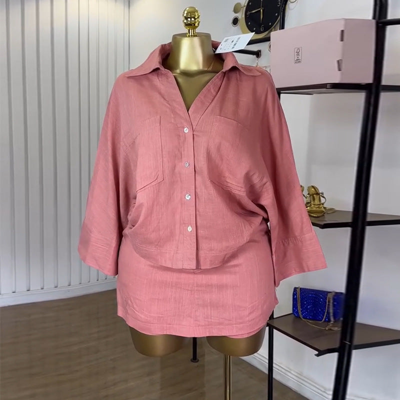 Women's Summer Sweet Comely Turn-down Collar Shirt Culottes Two-piece Set