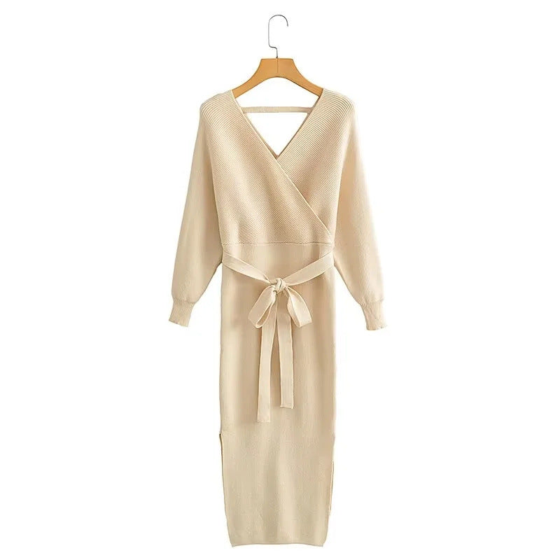 Women's Fashion Series Belt Waist Slit Dress