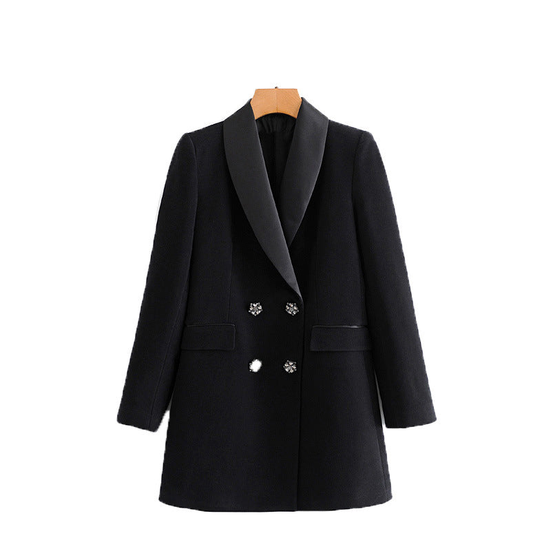 European and American Style Silk Satin Texture Lapel Velvet Coat