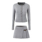 Slim Breasted Knitted Cardigan High Waist Leather Ring Pleated Skirt