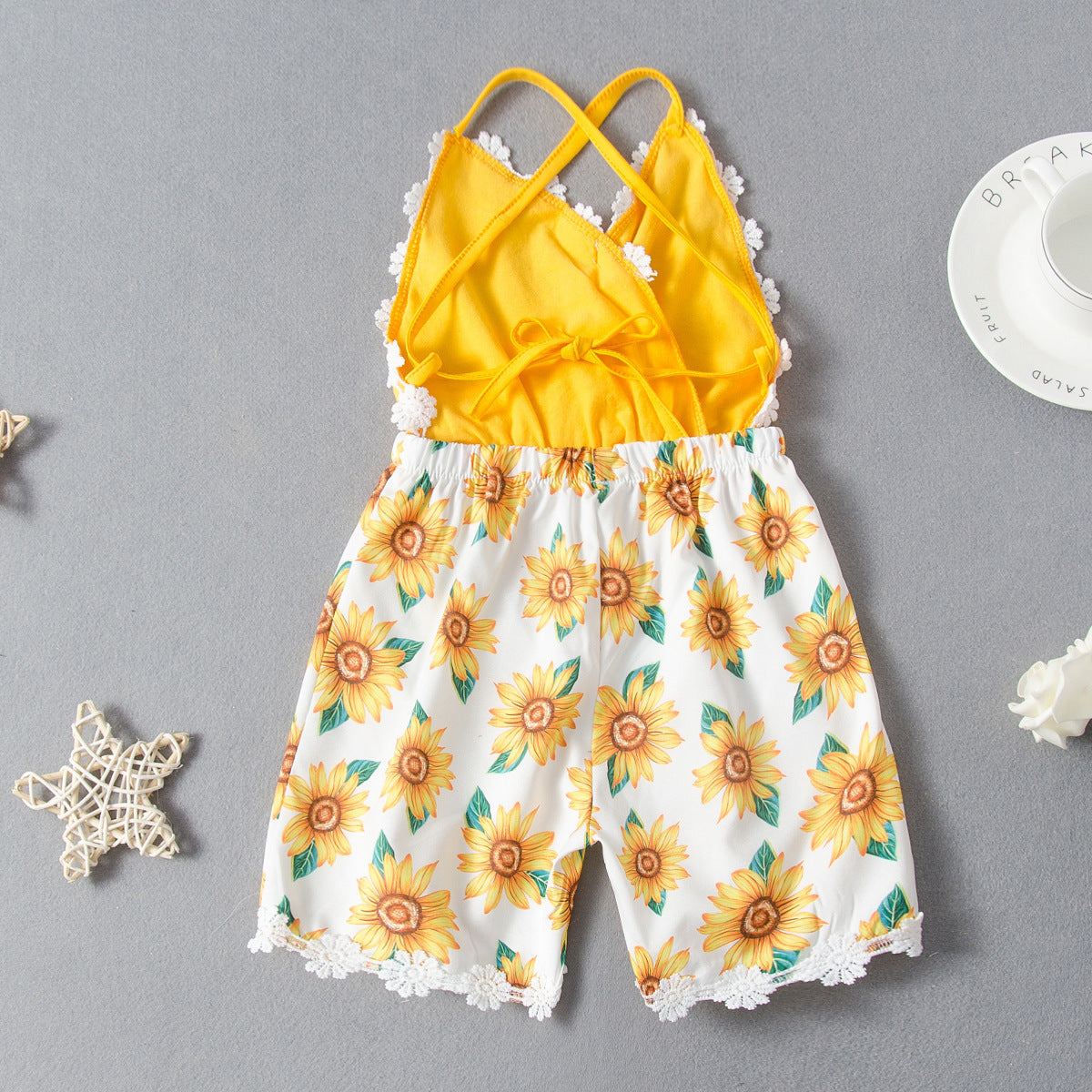Combinaison dos nu à imprimé tournesol pour petite fille
