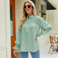 Long Sleeve Turtleneck Buttons Frill Loose Casual Top