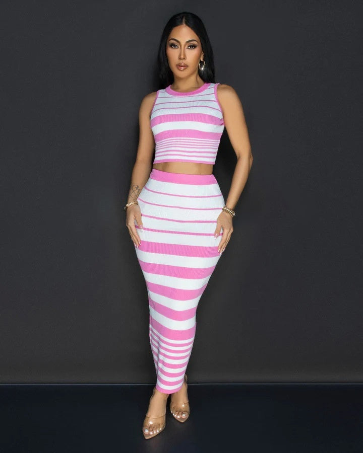 Design Striped Vest Hip Skirt Suit