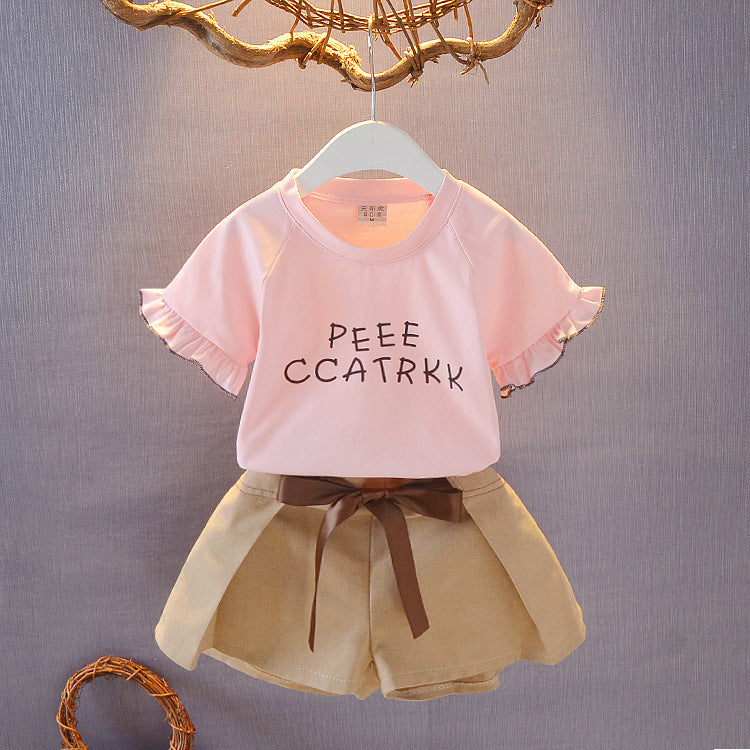 Costume pour filles, nouvelle robe d'été décontractée et étrangère, vêtements tendance en coton, t-shirt et short pour enfants, ensemble de sport deux pièces