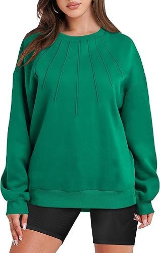 Pull ample et décontracté à col rond et plissé pour femme