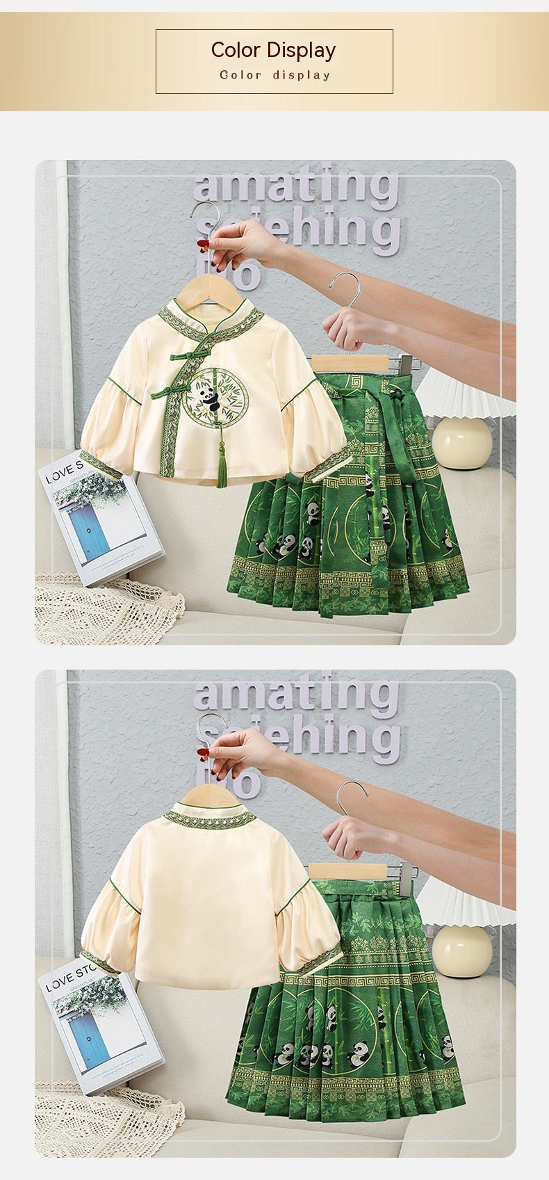 Robe pour fille, style national, ensemble deux pièces pour enfant, jupe à tête de cheval