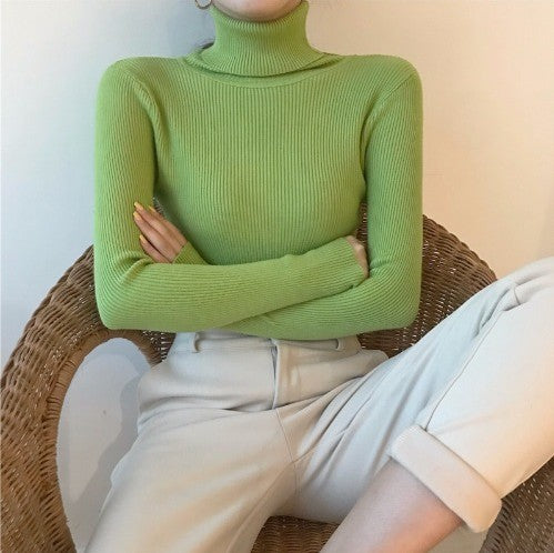 Pull chaud à manches longues et col haut pour femme