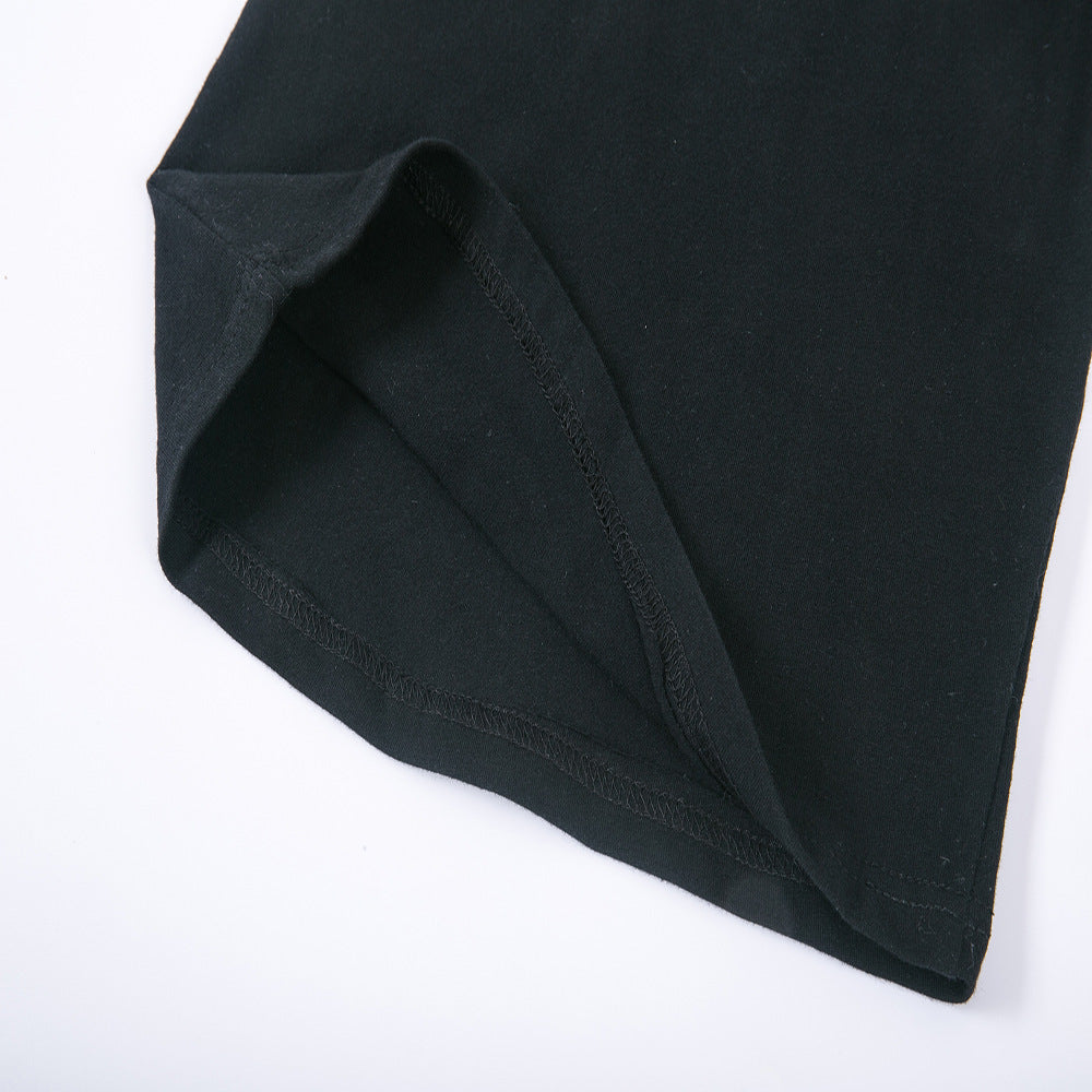 T-shirt court noir tendance pour filles + pantalon large à rayures champignon