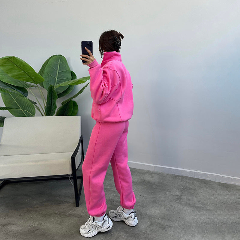 Ensemble de sport avec poches, col montant, cardigan zippé et pantalon à cordon de serrage, tenues de jogging tendance, survêtements, vêtements pour femmes