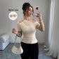 Shoulder Metal Decorative Pleating Short-sleeved T-shirt
